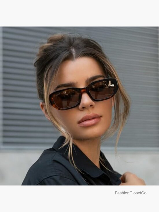 Women\'s Chunky Narrow Rectangular Sunglasses - Polarized Acetate UV Protection main image 7
